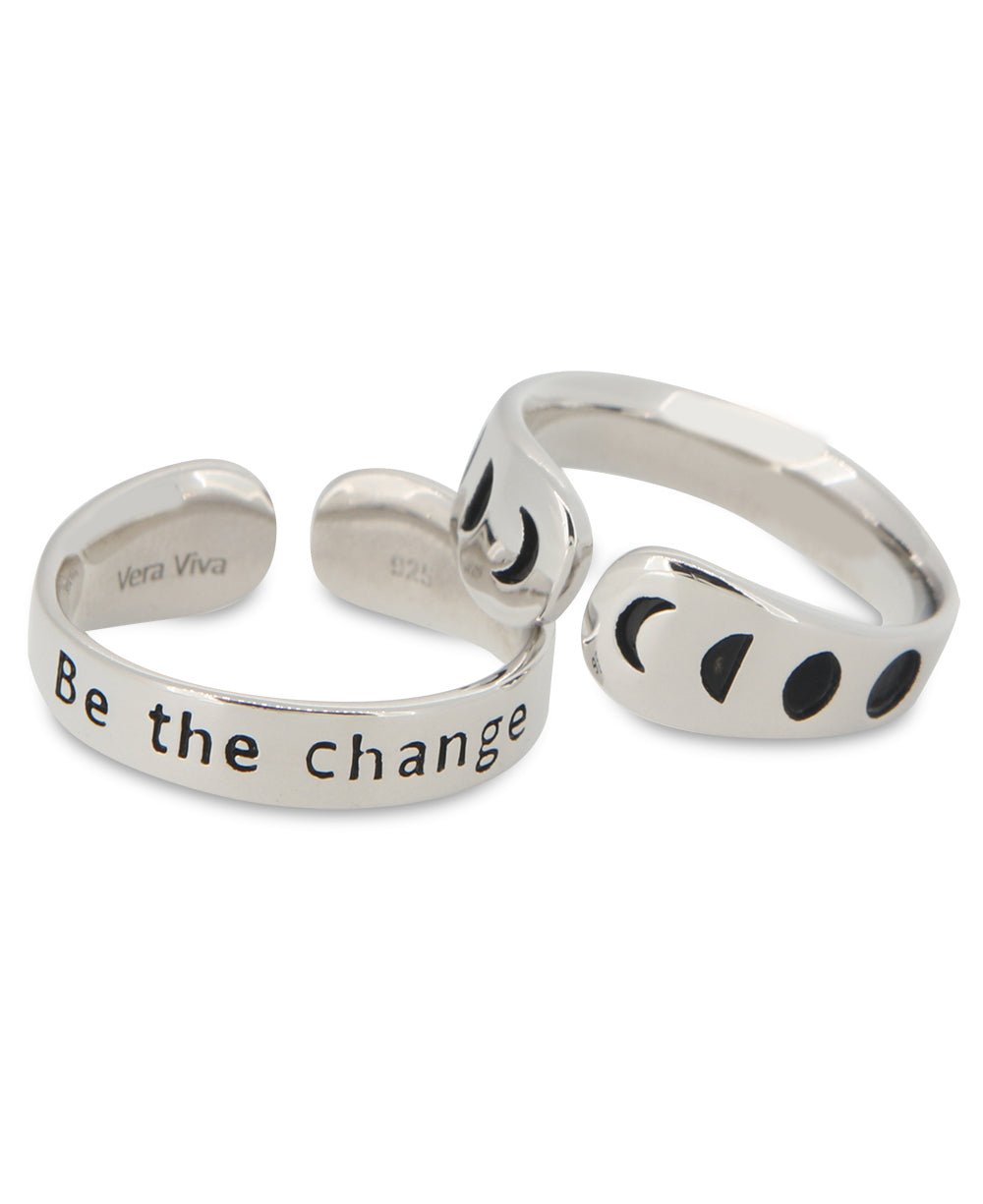 Be The Change Moon Phase Adjustable Inspirational Sterling Silver Ring - Rings