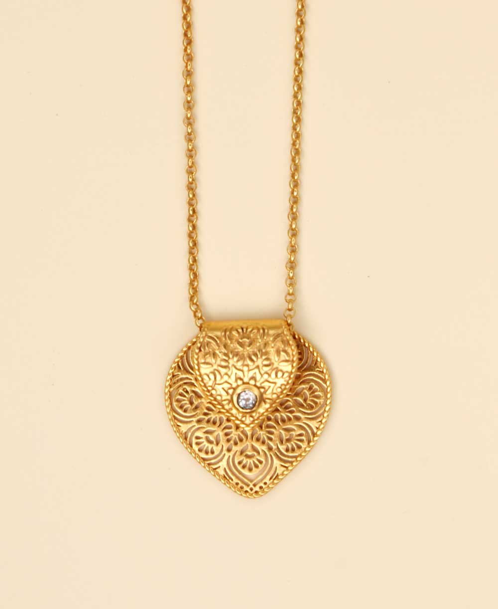 Birthstone Gemstone Gold Plated Brass Lotus Petal Mandala Necklace - Necklaces March (Aquamarine)
