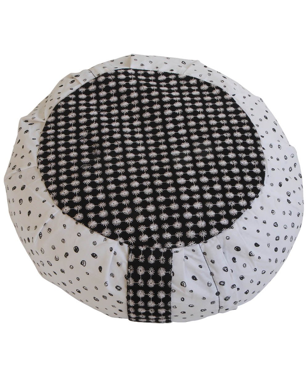Black and White Mixed Pattern Zafu Cushion Buddha Groove