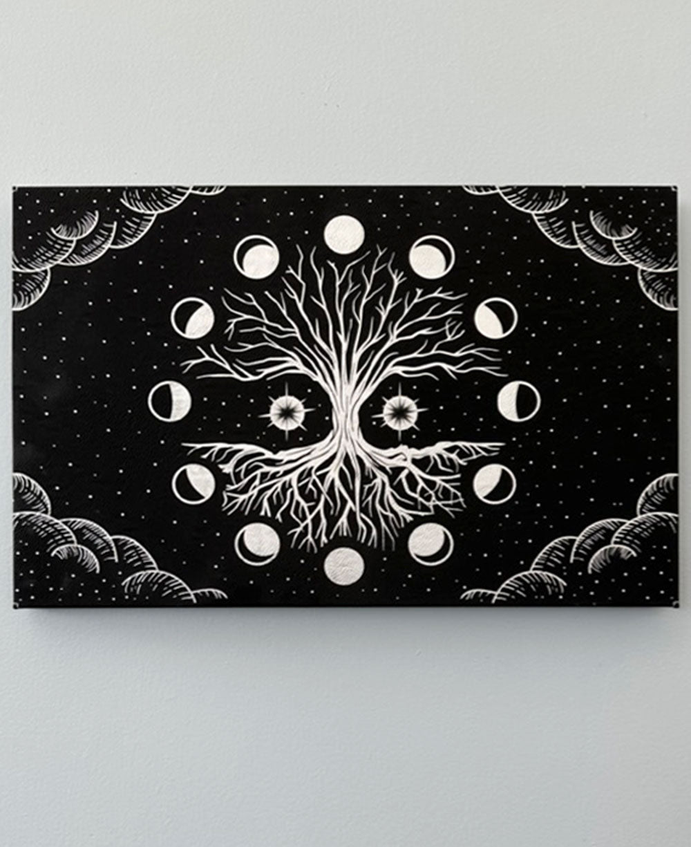 Black Leatherette Tree of Life & Moon Phases Wall Hanging – A Symbol of Our Journey and Interconnectedness - Posters, Prints, & Visual Artwork
