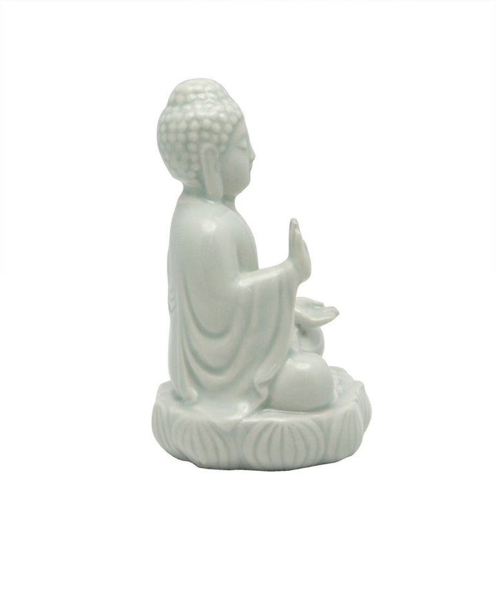 Blue Celadon Ceramic Meditating Buddha Statue - Sculptures & Statues