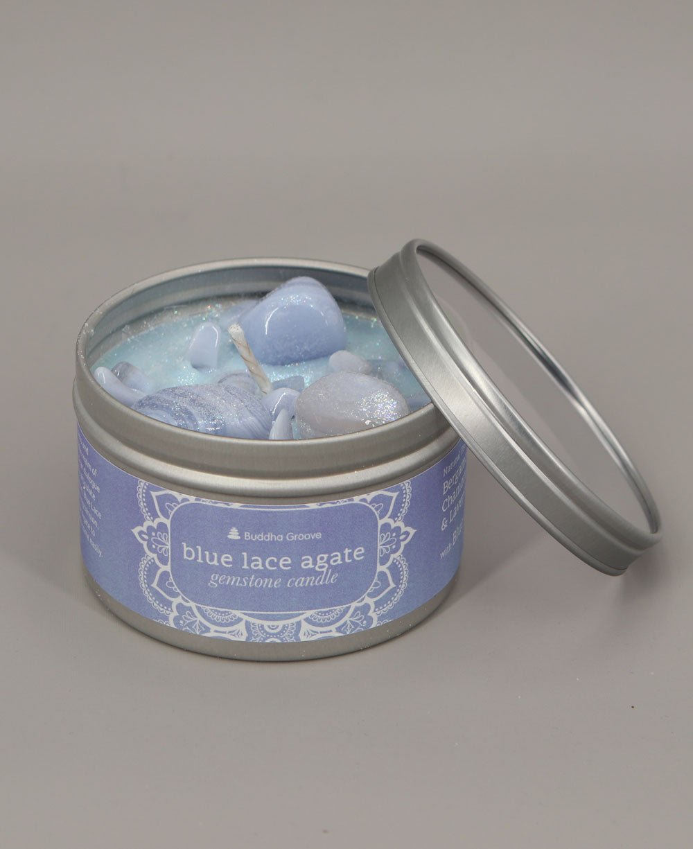 Blue Lace Agate Gemstone Aromatherapy Candle for Calm - Candles