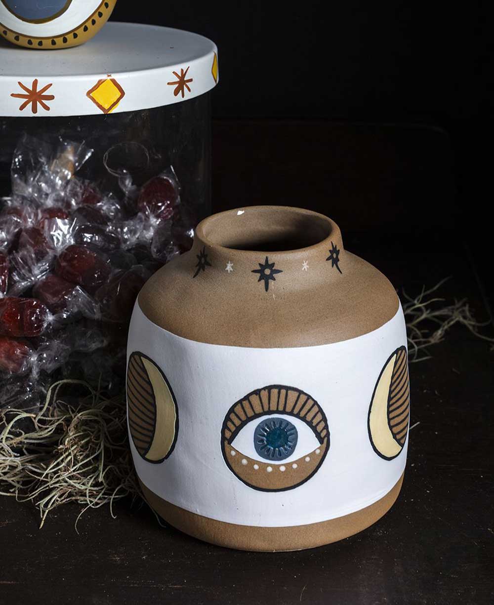 Boho Inspired Moon Phase All Seeing Eye Small Vase - Vases