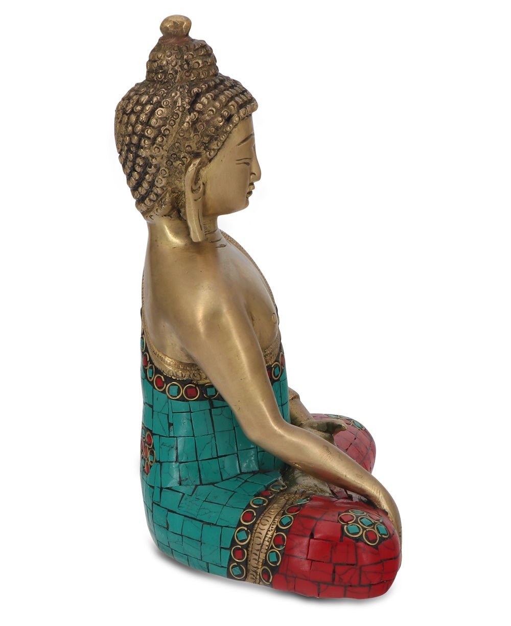 Brass Shakyamuni Buddha Statue with Colorful Detailing - Sculptures & Statues