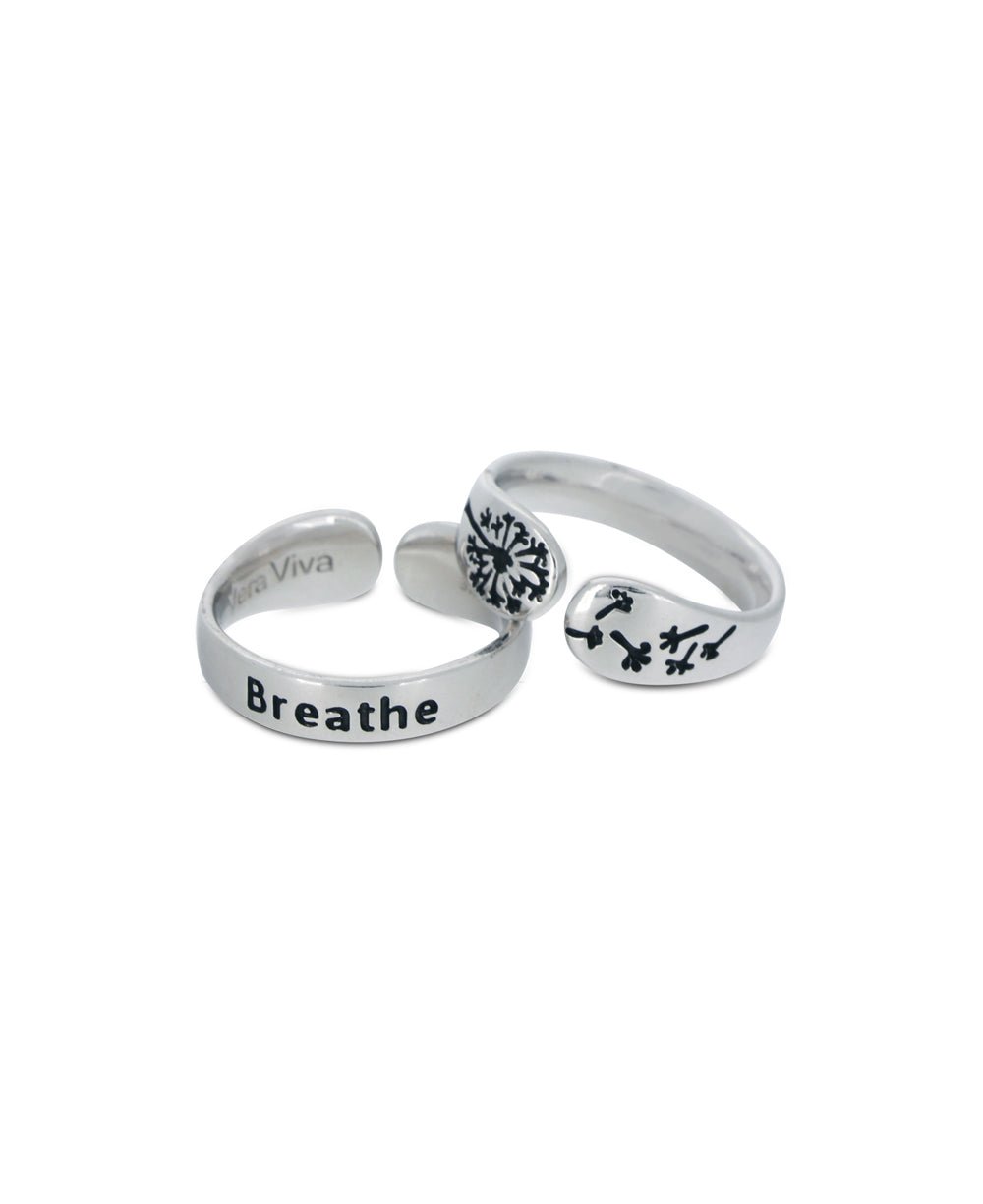 Breathe Inspirational Adjustable Sterling Silver Ring - Rings