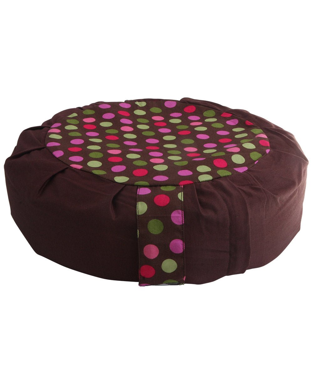 Brown and Multicolor Polka Dot Zafu Cushion - Massage Cushions