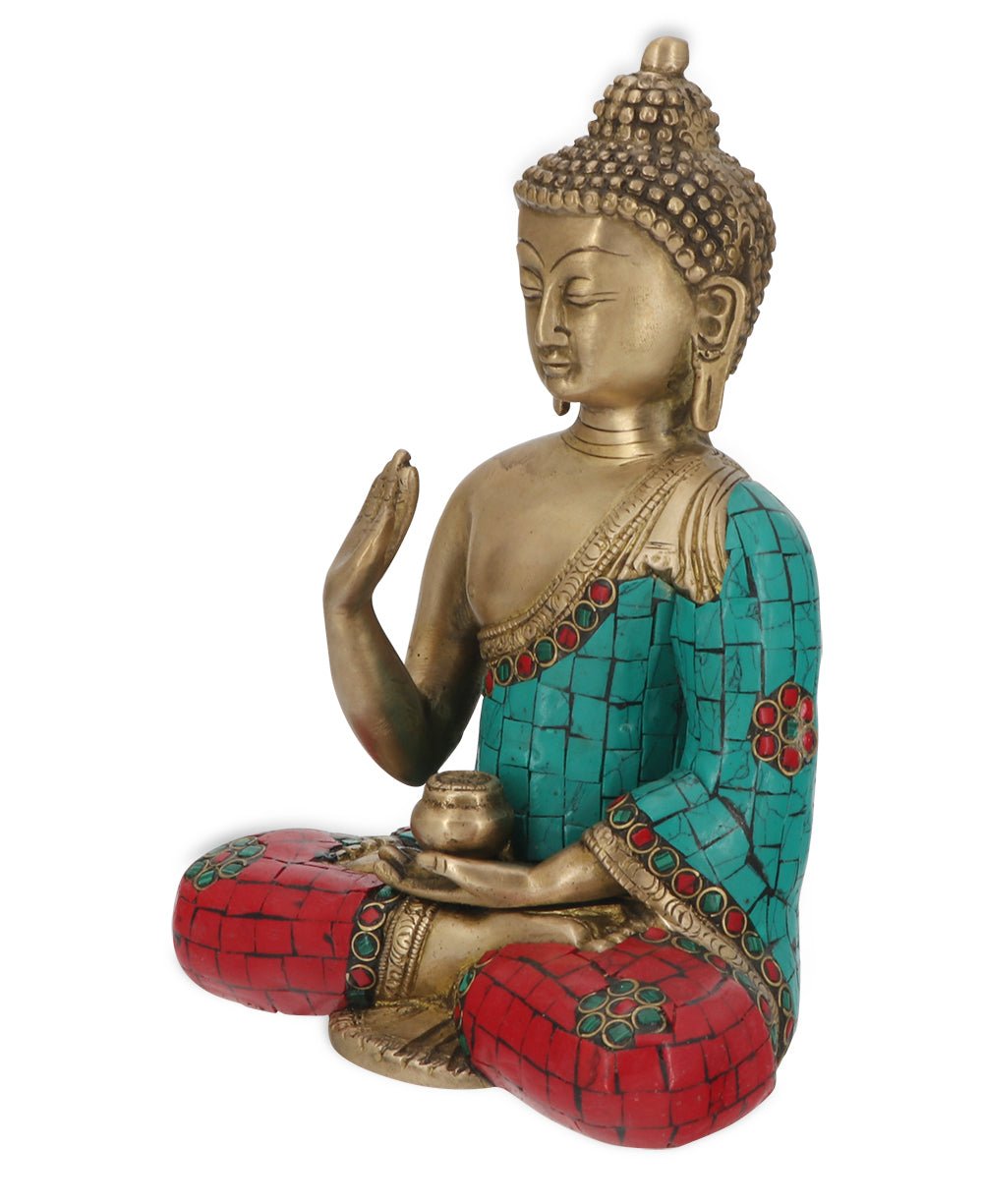 Buddha Statue with Colorful Detailing, Brass - Sculptures & Statues