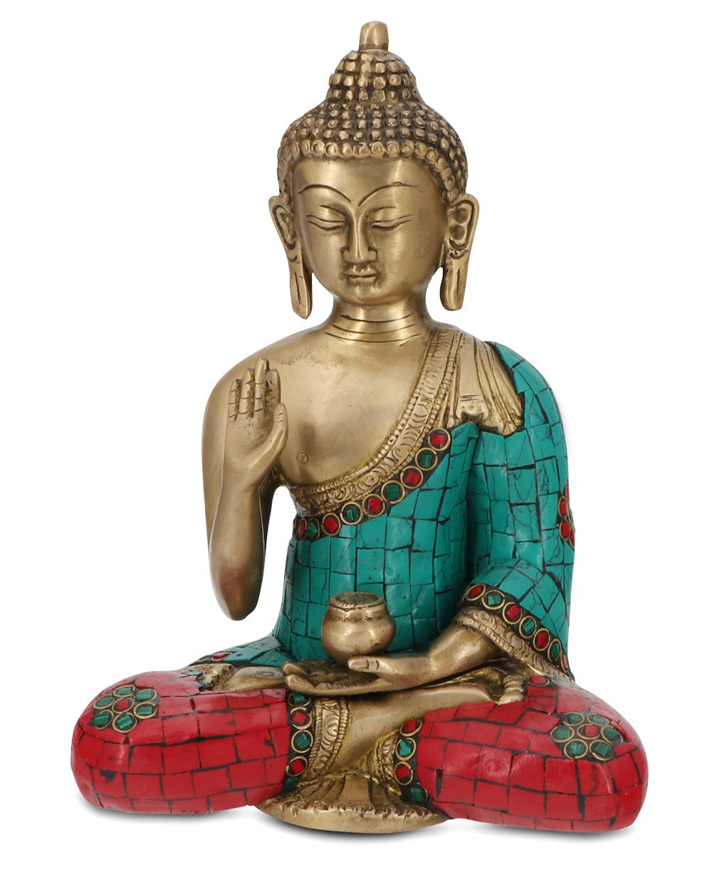 Buddha Statue with Colorful Detailing, Brass - Sculptures & Statues