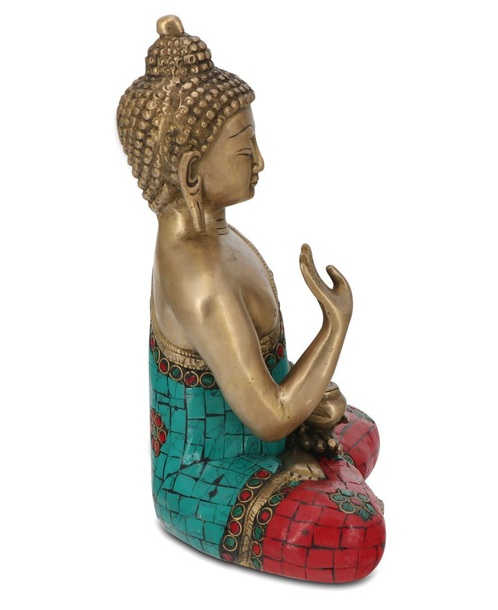 Buddha Statue with Colorful Detailing, Brass - Sculptures & Statues