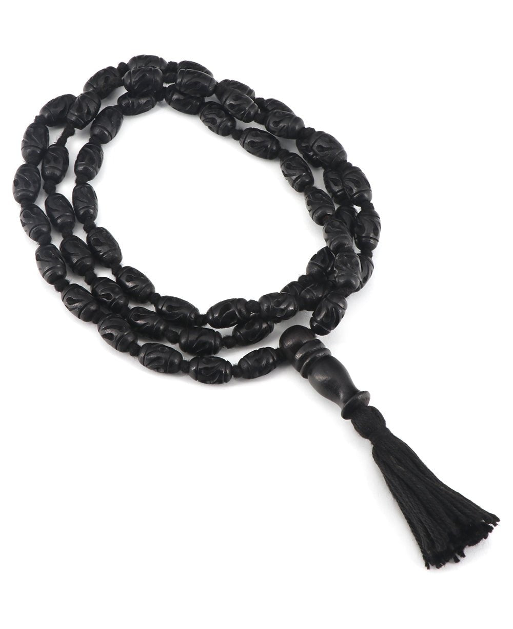 Carved Ebony Wood Meditation Mala with Knotted Beads - Prayer Beads 54 Beads