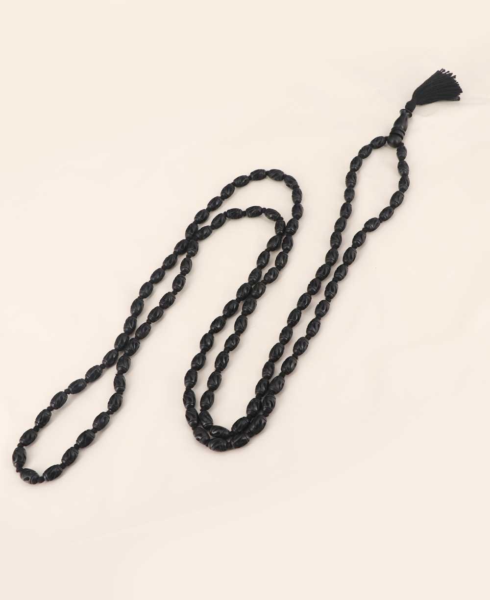 Carved Ebony Wood Meditation Mala with Knotted Beads - Prayer Beads 54 Beads