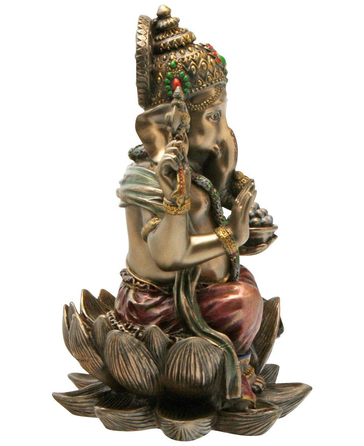 Cast Bronze Seated Ganesh on a Lotus Pedestal Statue - Sculptures & Statues