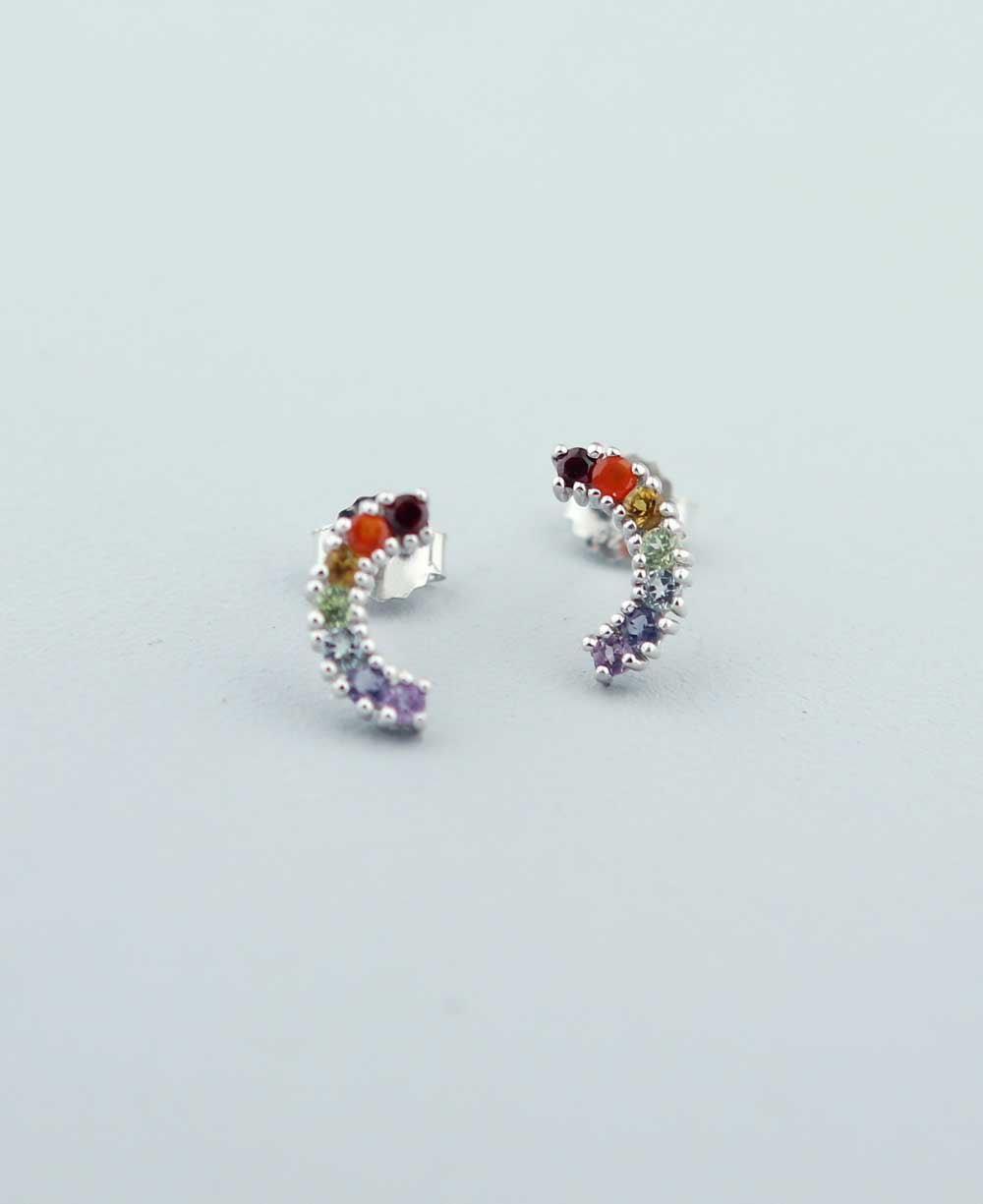 Chakra Gemstone Curved Small Stud Earrings - Earrings