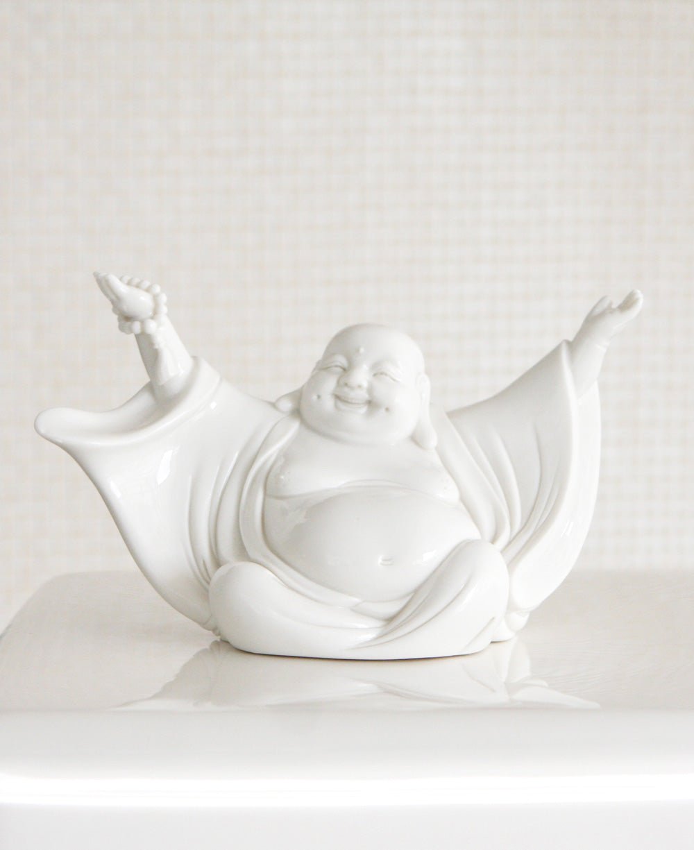 Cheering Happy Buddha Porcelain Statue - Sculptures & Statues