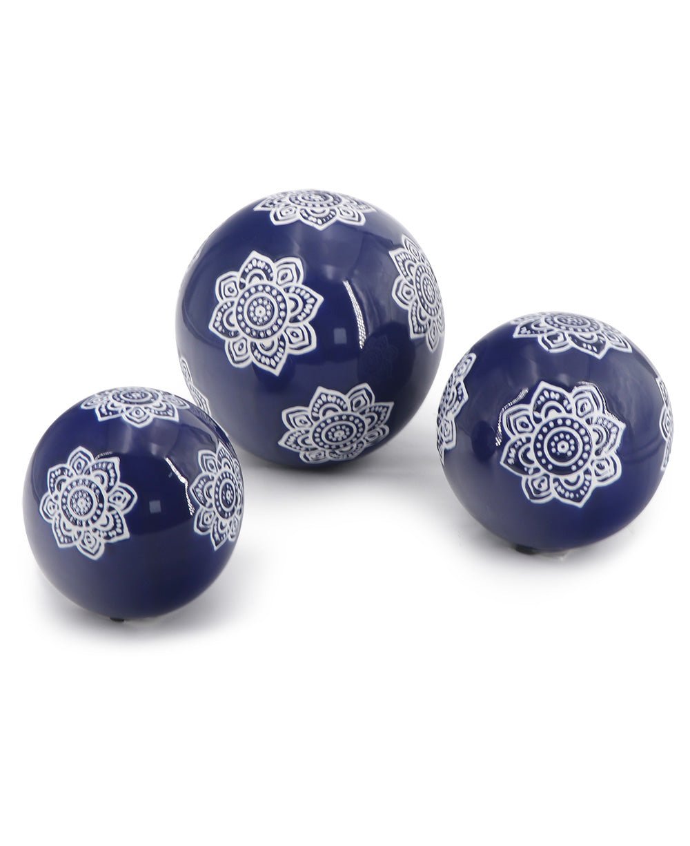 Chinoiserie Orbs Trio: Lotus Mandalas in Navy - Home & Garden