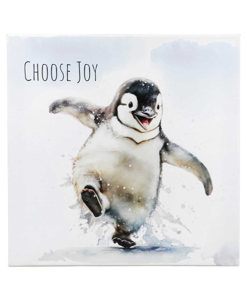 Choose Joy Happy Penguin Inspirational Canvas Print Wall Hanging - Posters, Prints, & Visual Artwork