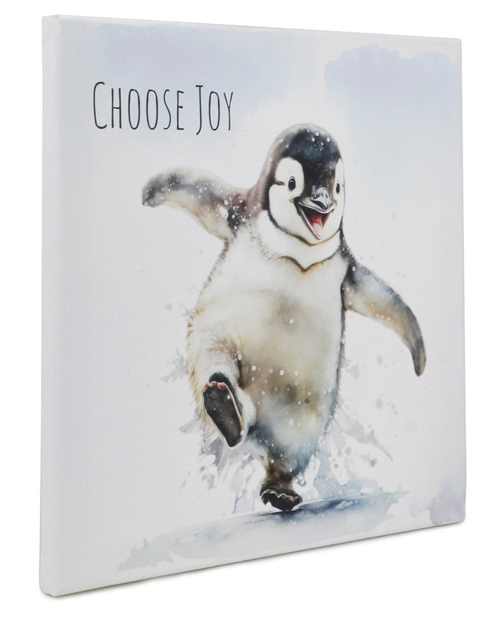 Choose Joy Happy Penguin Inspirational Canvas Print Wall Hanging - Posters, Prints, & Visual Artwork