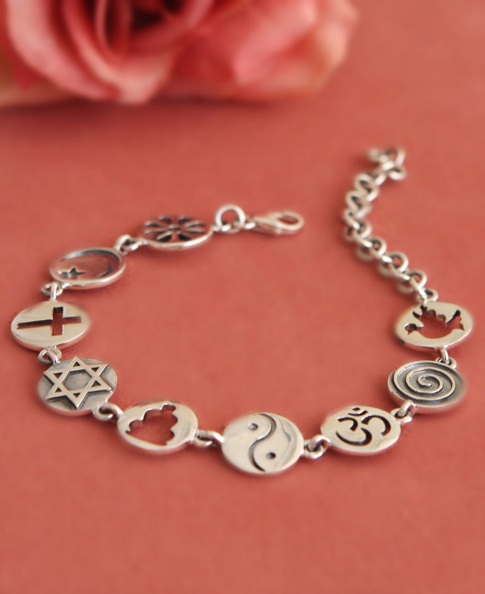 Coexist Sterling Silver Link Bracelet Buddha Groove