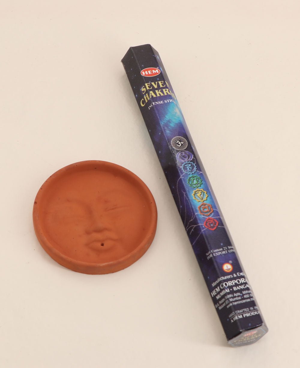 Concrete Boho Incense Burner with Chakra Incense Pack - Incense Holders Moon Face