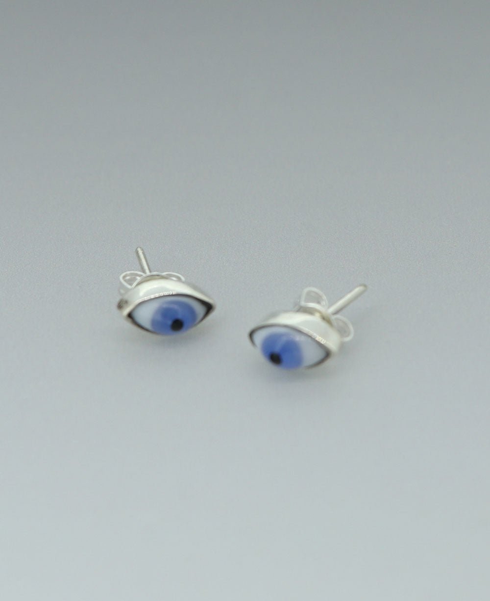 Dainty Sterling Silver Blue Evil Eye Stud Earrings - Earrings