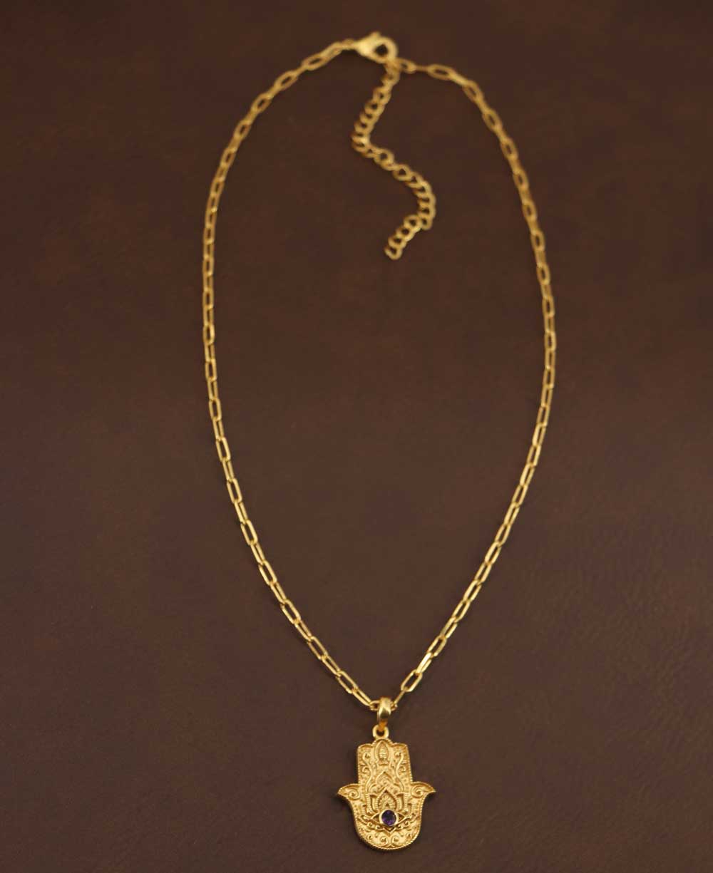 Divine Protection Hamsa Hand Necklace - Necklaces Amethyst