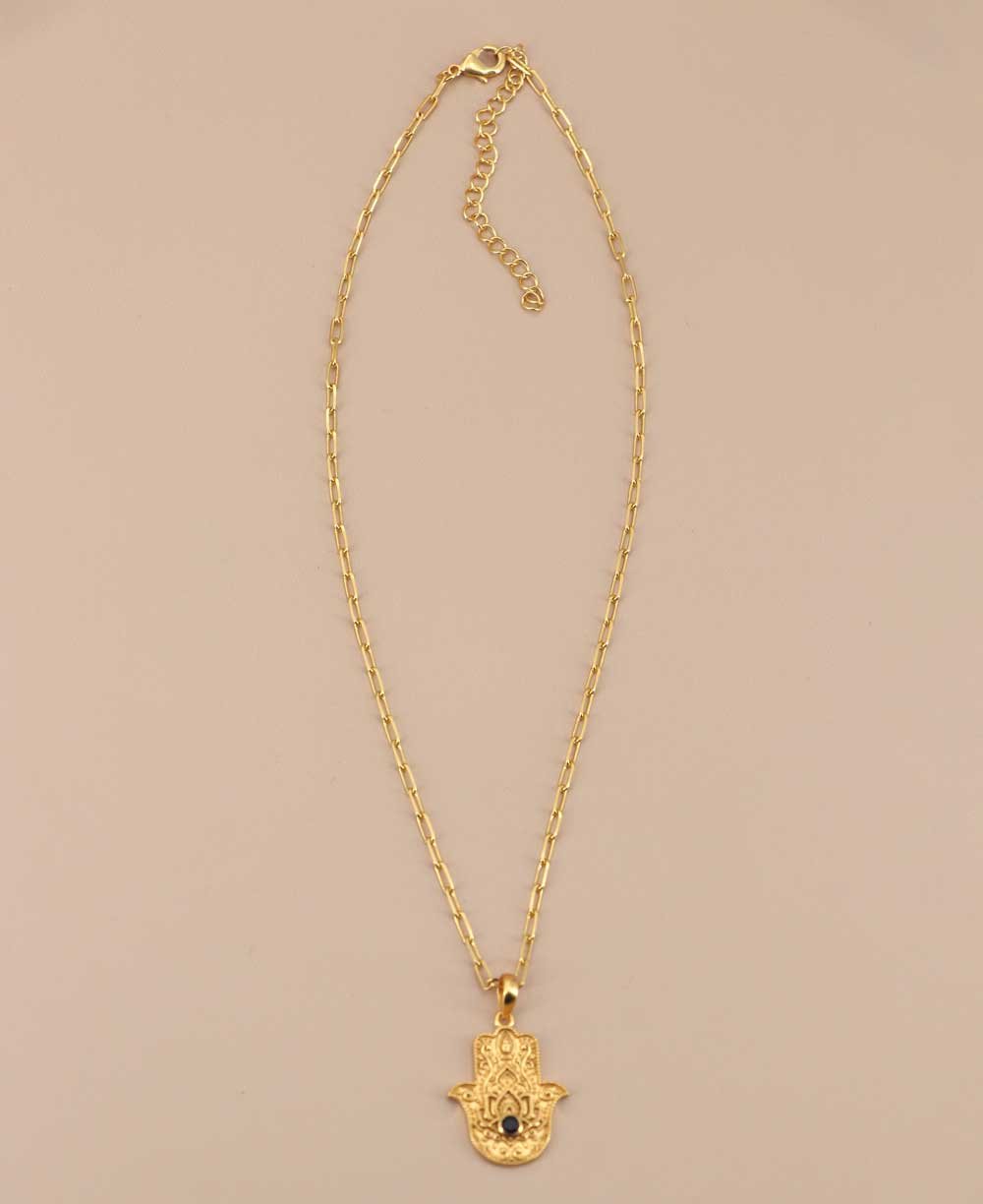 Divine Protection Hamsa Hand Necklace With Black Onyx Gemstone - Necklaces