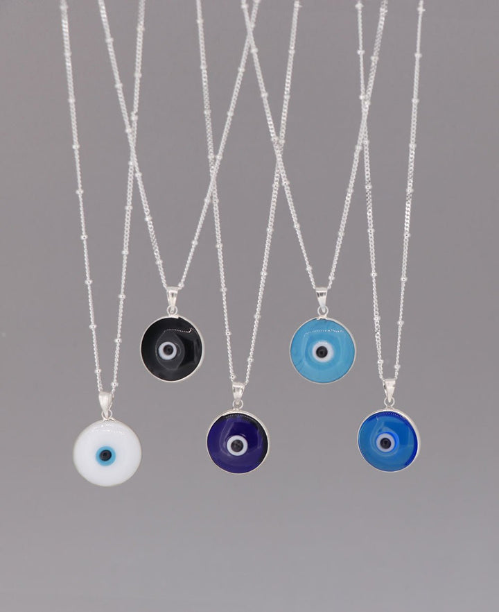 Enamel Work Small Evil Eye Charm Necklace - Necklace Black