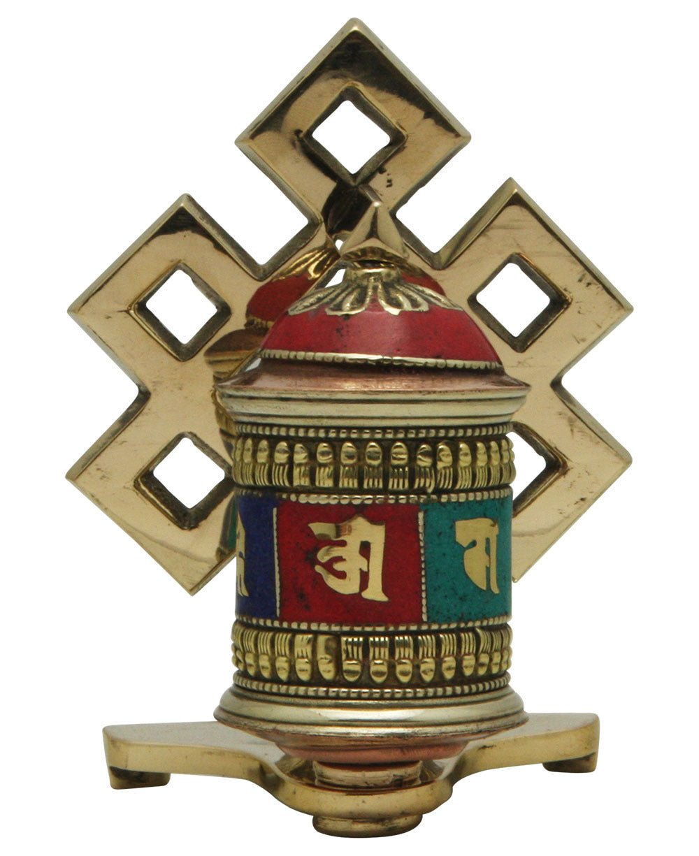 Endless Knot Design Brass Prayer Wheel - Religious Altars