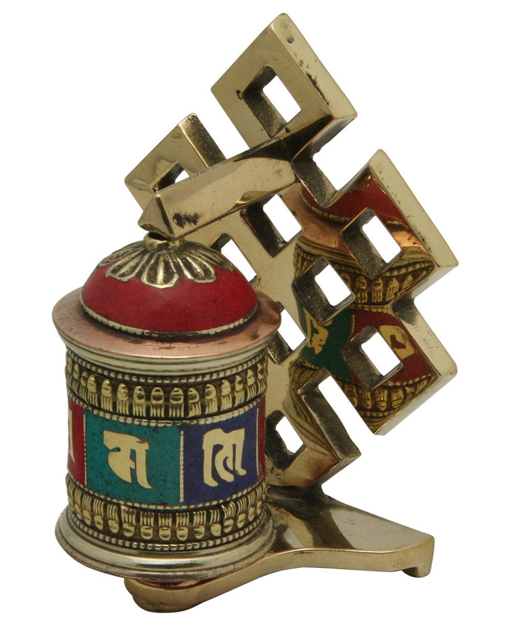 Endless Knot Design Brass Prayer Wheel - Religious Altars