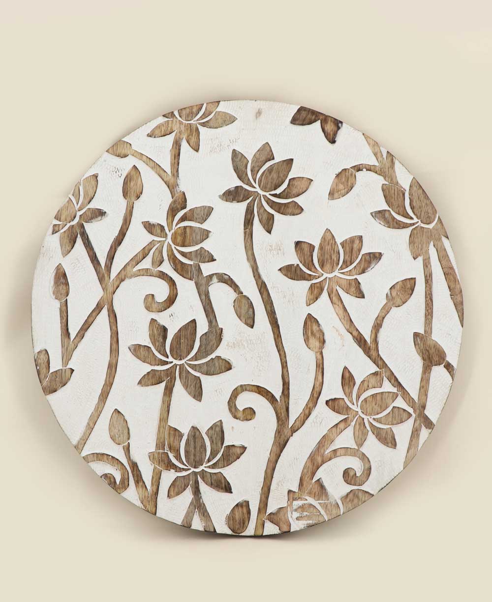 Fairtrade And Hand Carved Lotus Wood Round Wall Hanging - Posters, Prints, & Visual Artwork