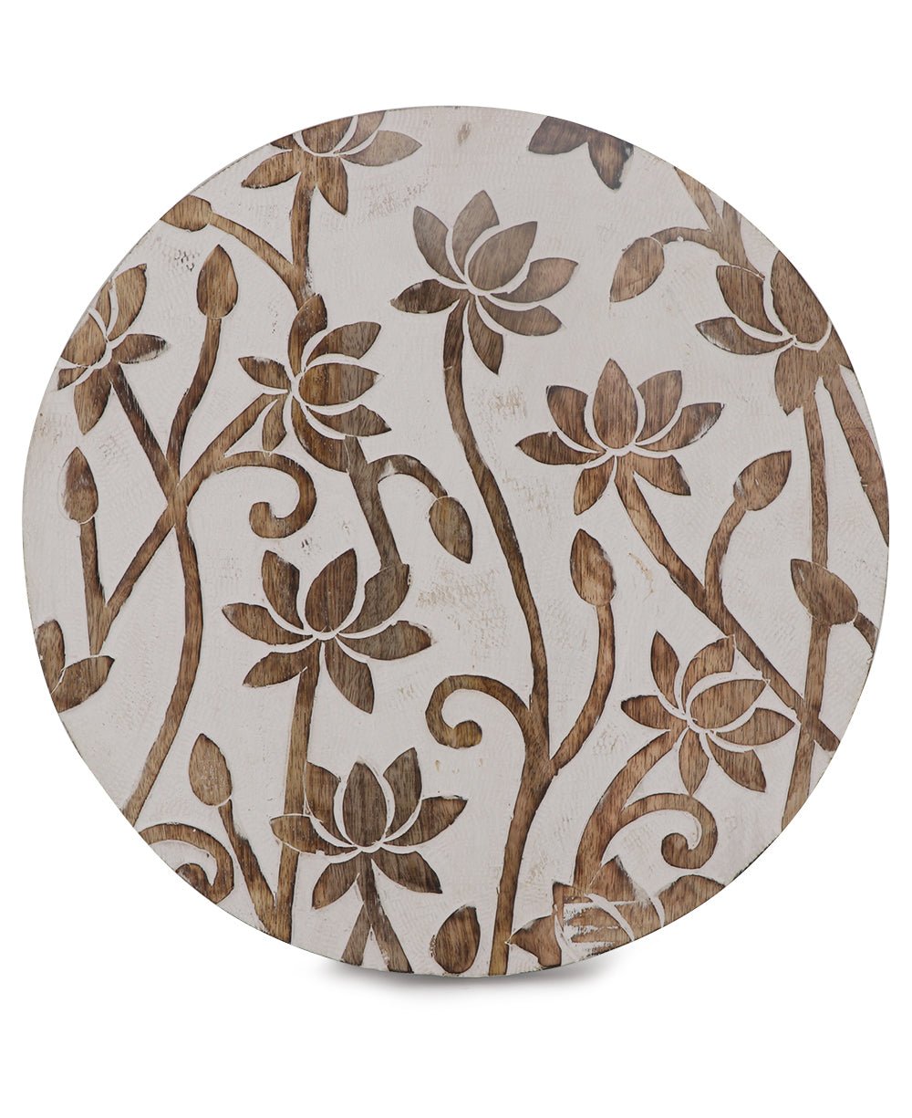 Fairtrade And Hand Carved Lotus Wood Round Wall Hanging - Posters, Prints, & Visual Artwork