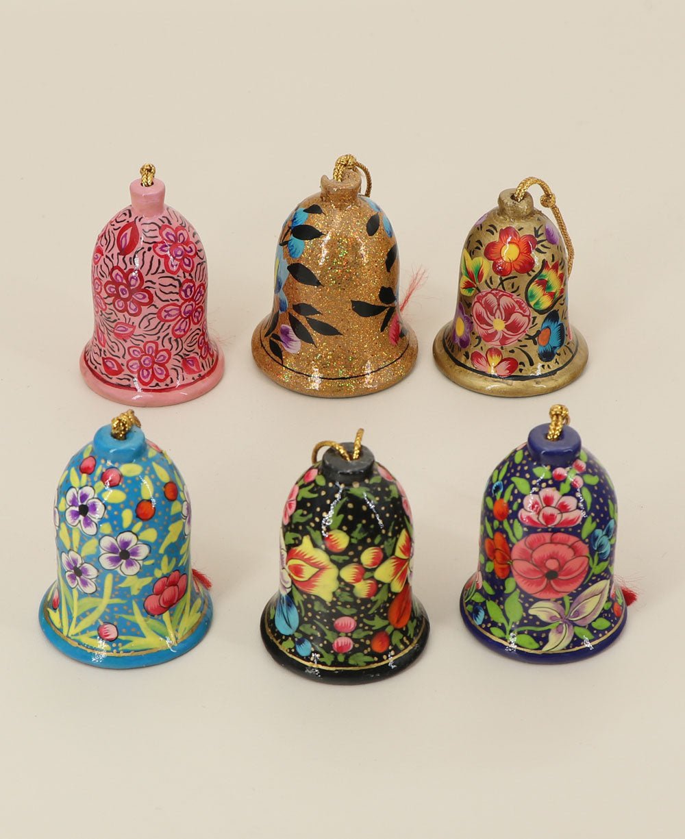 Fairtrade Artisan Made Set 6 Decorative Bell Shaped Ornaments - Holiday Ornaments