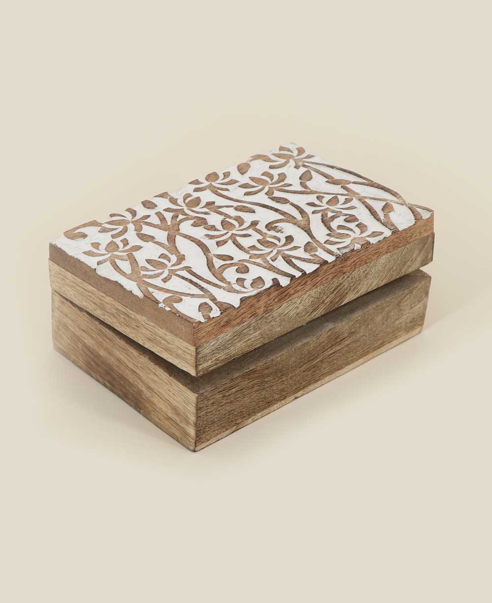 Fairtrade Carved Lotus Mala or Keepsake Wood Box - Gift Boxes & Tins