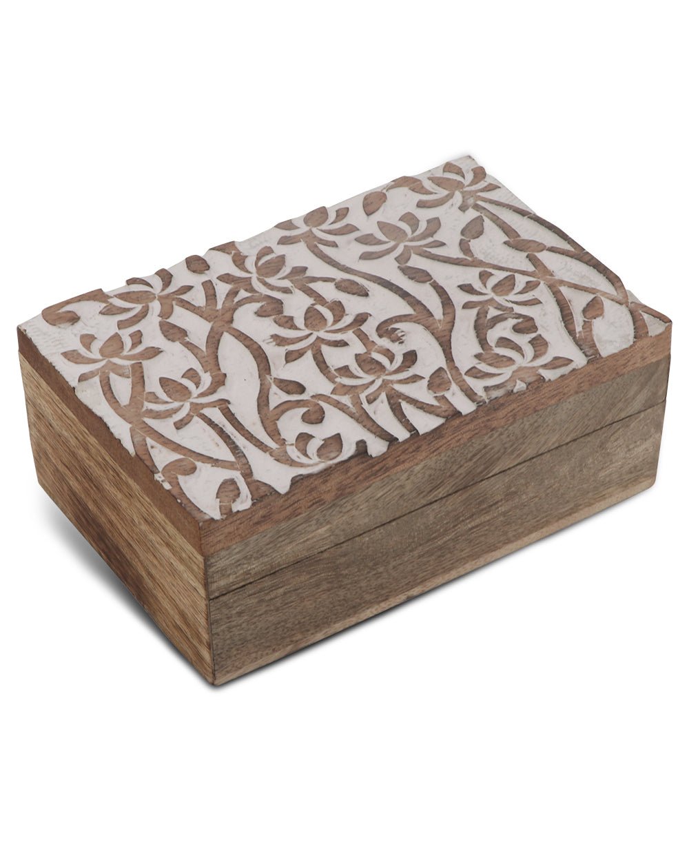 Fairtrade Carved Lotus Mala or Keepsake Wood Box - Gift Boxes & Tins