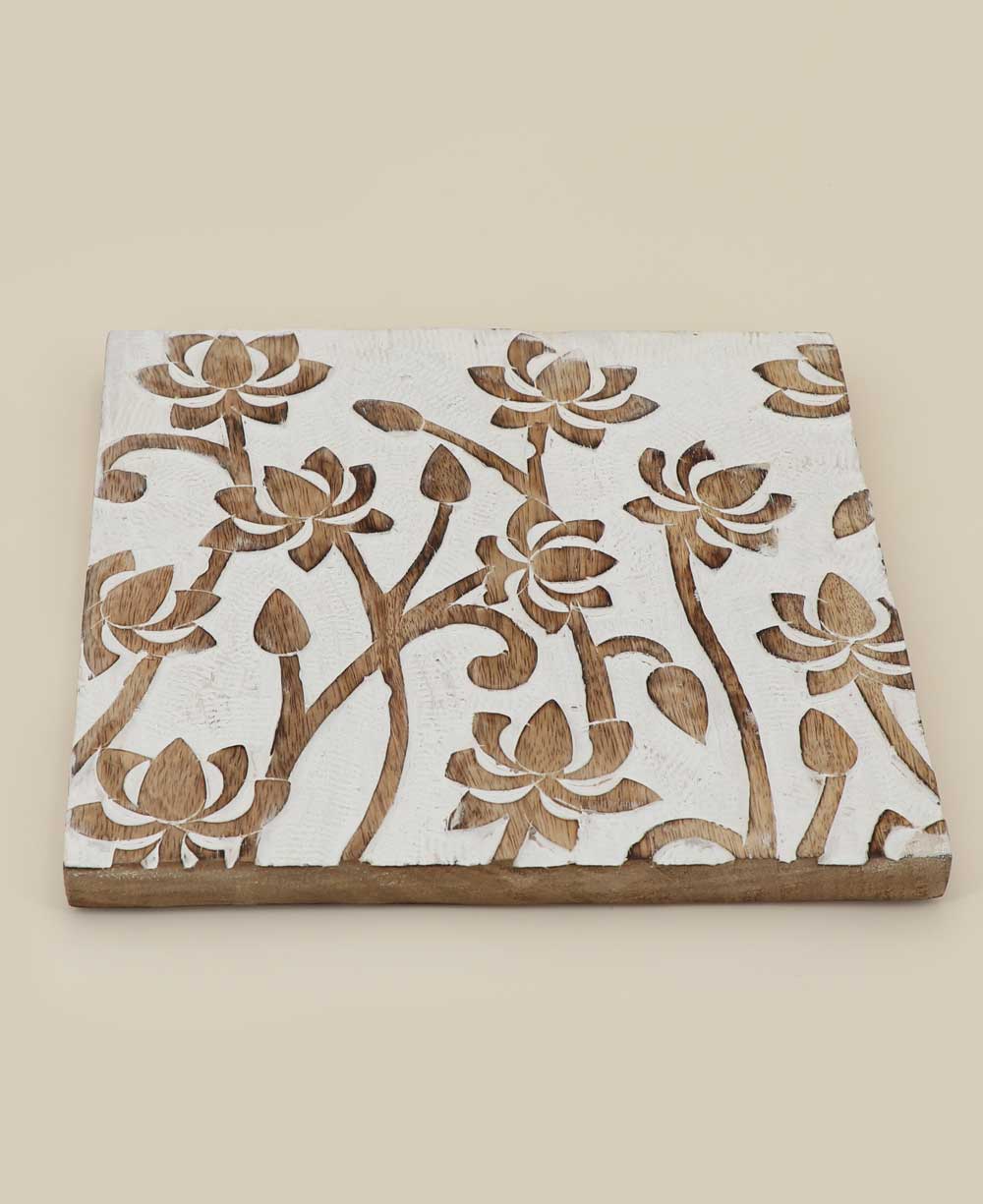 Fairtrade Hand Carved Lotus Wood Square Trivet - Trivets