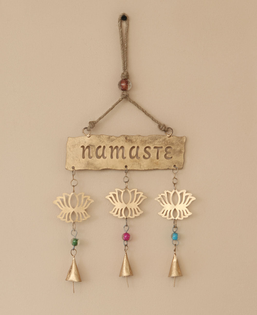 Fairtrade Triple Bell Namaste Lotus Wall Hanging - Wind Chimes