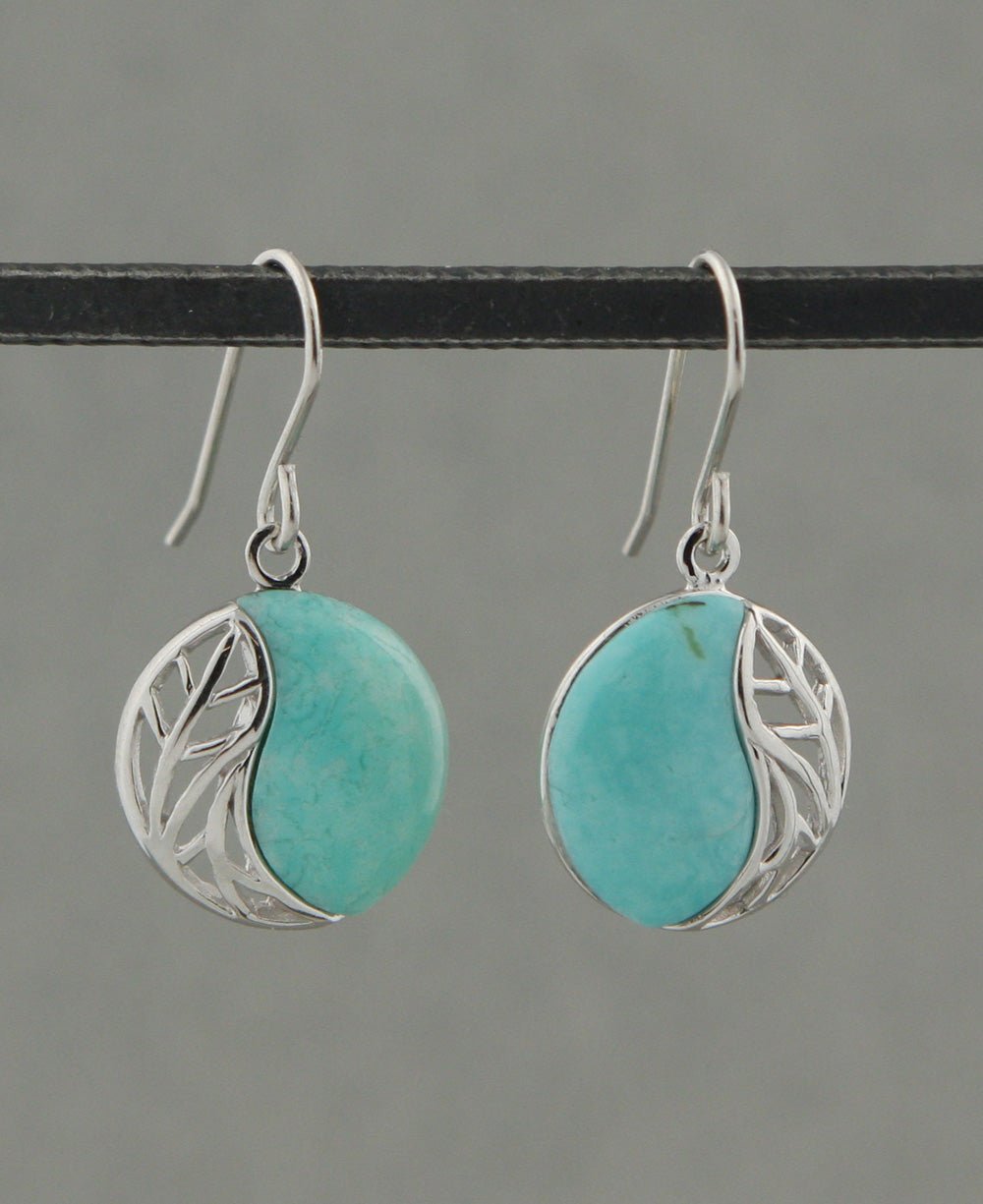 Feather and Turquoise Yin Yang Earrings, Sterling Silver - Earrings