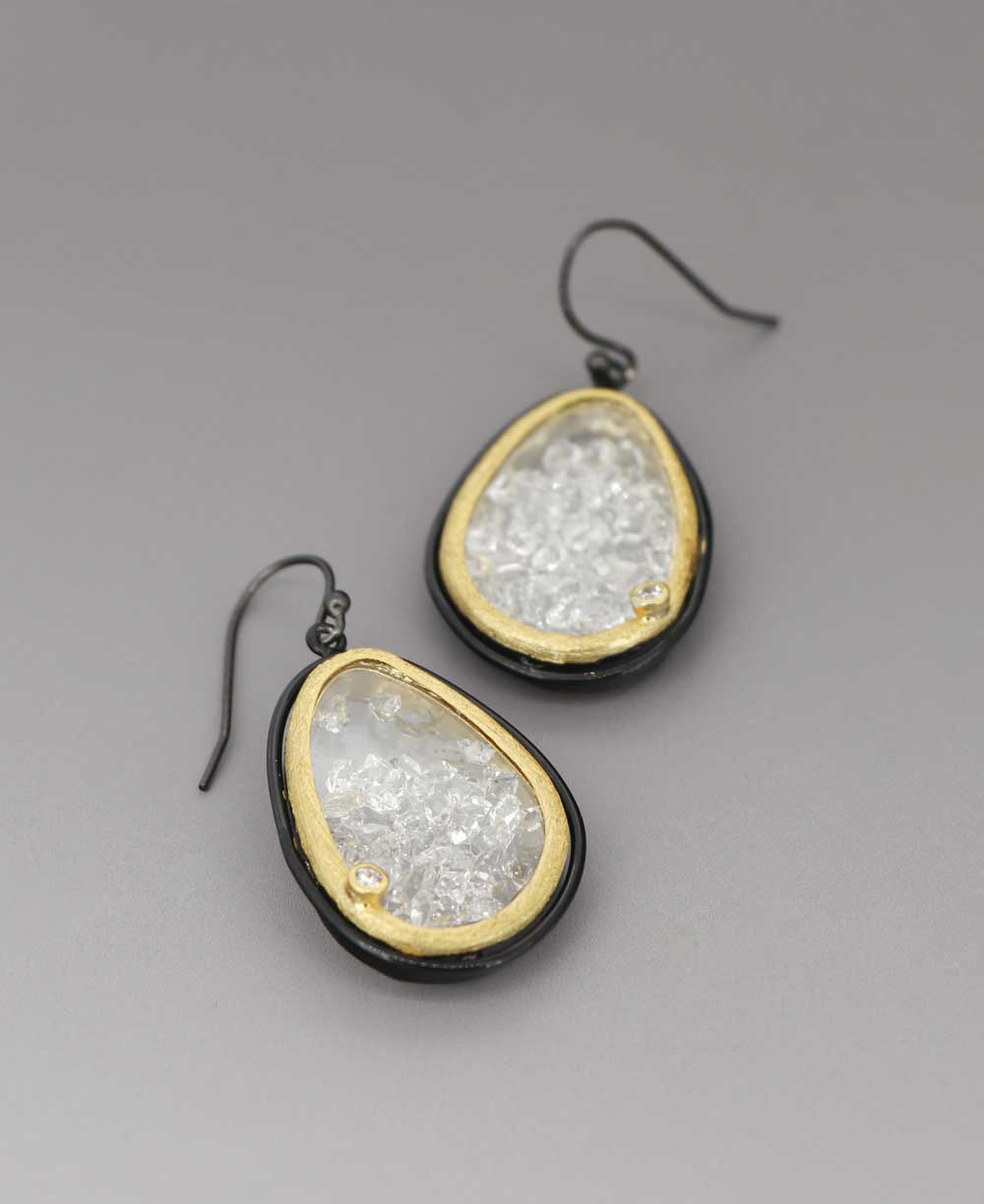Floating Herkimer Quartz Oval Frame Earrings - Earrings