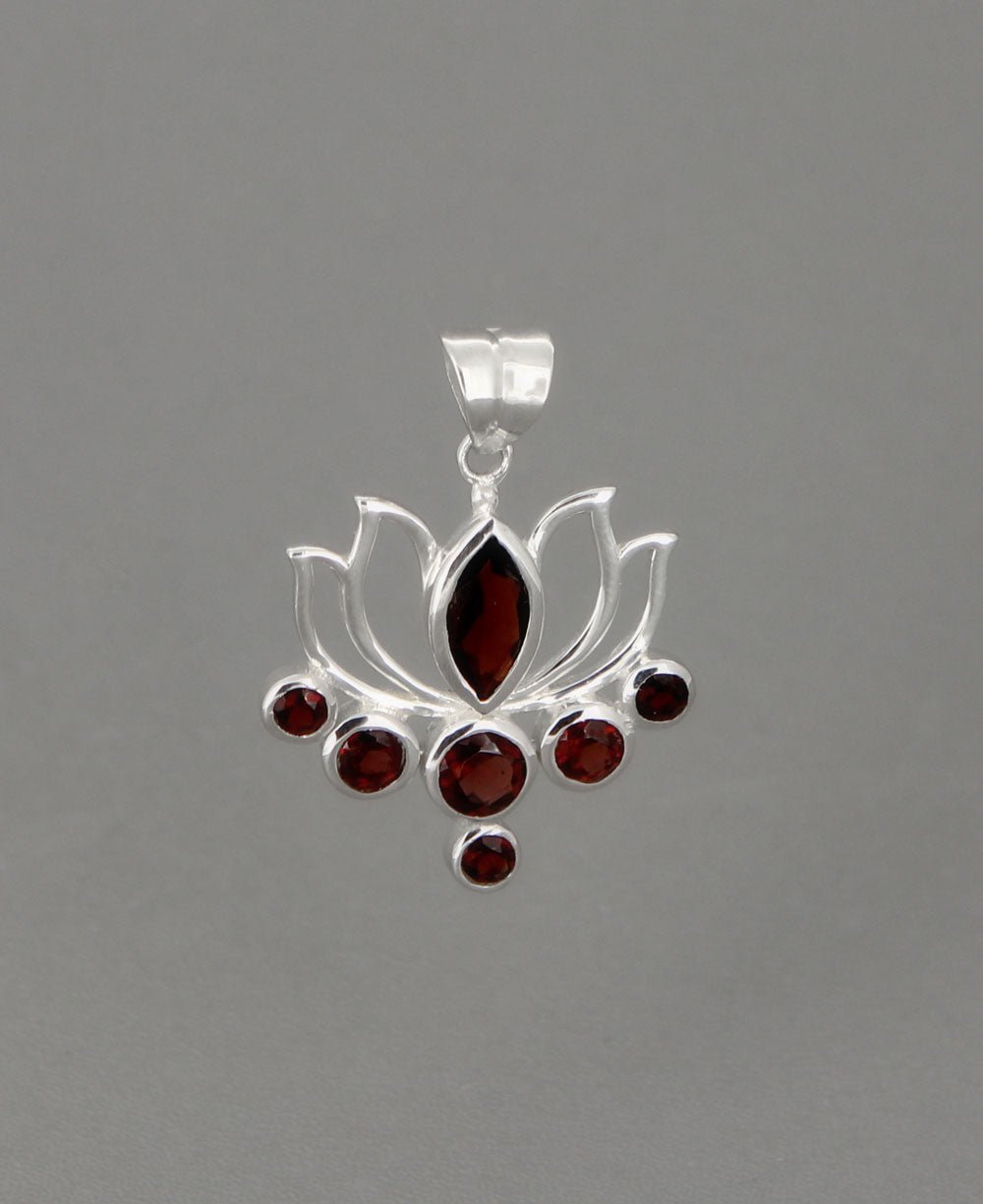 Garnet Lotus Pendant, Sterling Silver - Charms & Pendants
