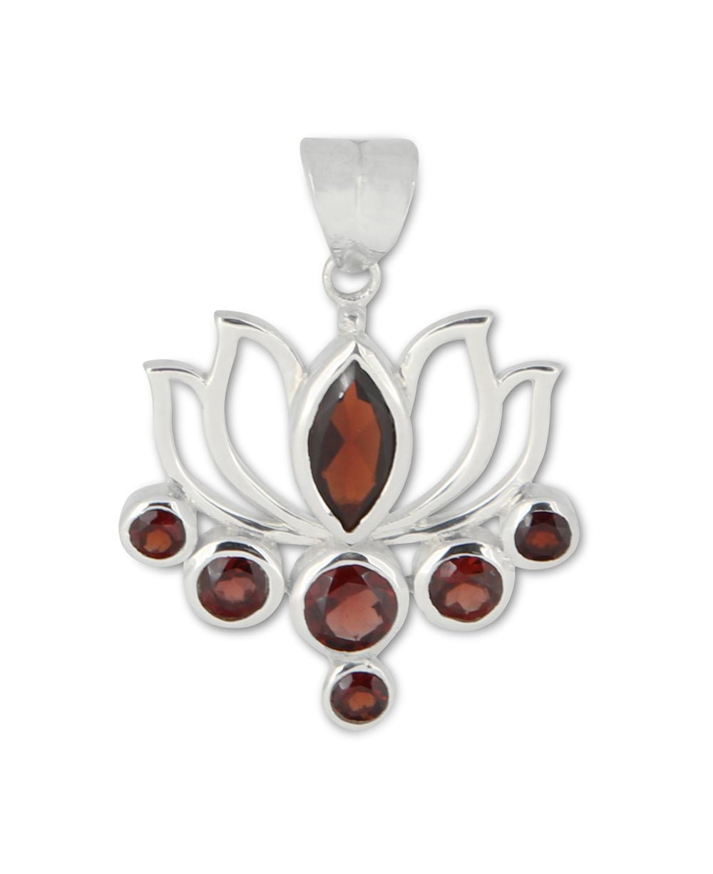 Garnet Lotus Pendant, Sterling Silver - Charms & Pendants