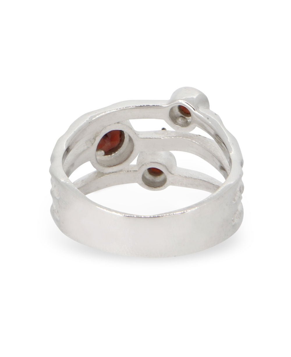 Garnet Triple Gemstone Ring, Sterling Silver - Rings Size 6