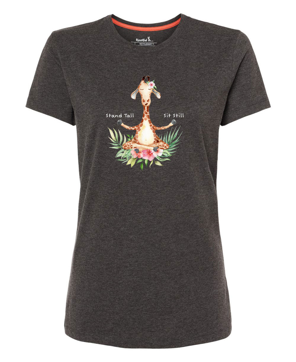 Giraffe Zen-sation Tee: The Stand Tall, Sit Still Women's Grey Recycled T-Shirt - Shirts & Tops S