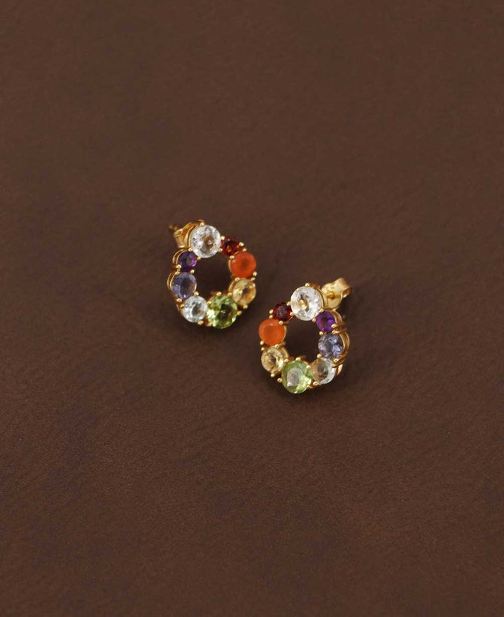 Gold Plated Chakra Gemstone Stud Earrings - Earrings