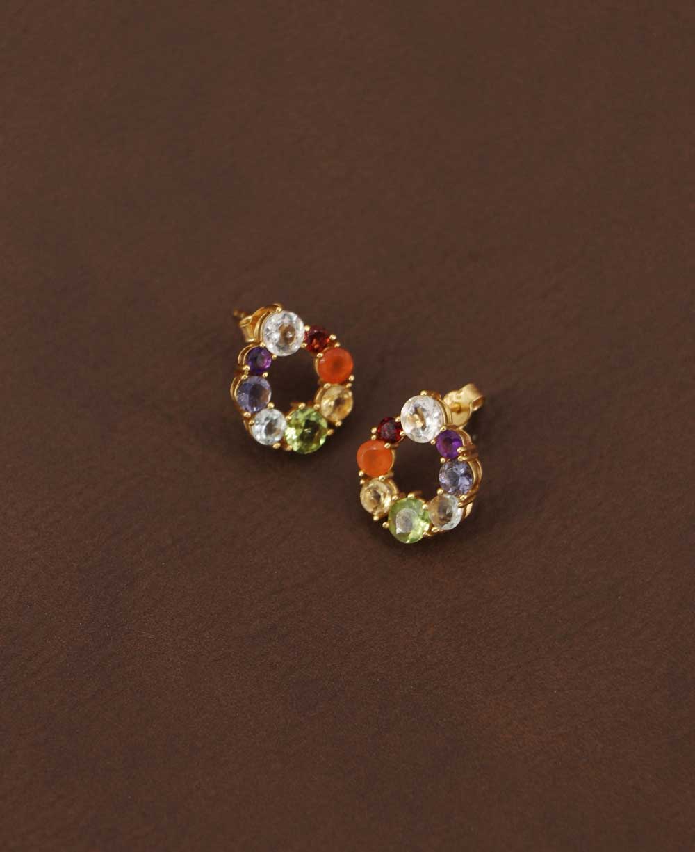 Gold Plated Chakra Gemstone Stud Earrings - Earrings