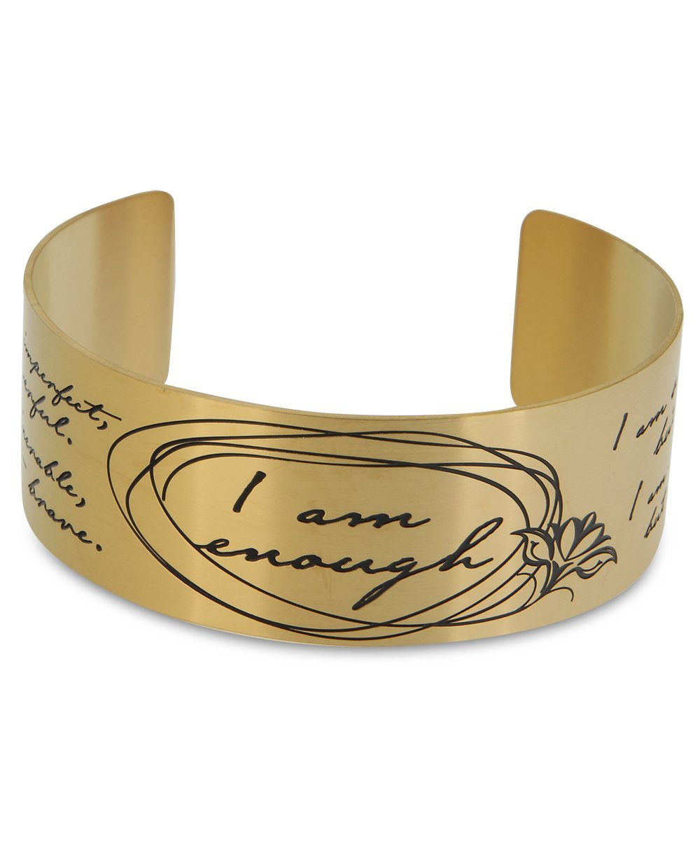 Gold Plated I Am Enough Wide Cuff Bracelet - Bracelets
