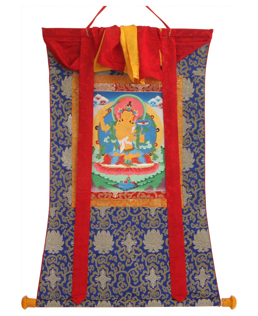 Golden Yellow Manjusri Thangka Painting, Nepal -