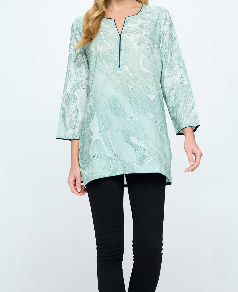 Green Marble Print Soft Cotton Tunic Top - Shirts & Tops S