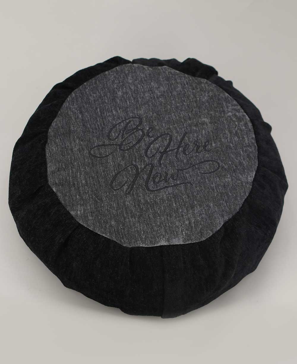 Grey Black Be Here Now Zafu Meditation Cushion - Massage Cushions