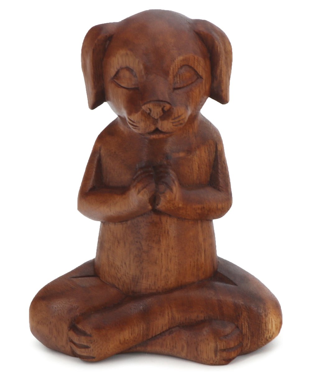 Hand Carved Meditating Namaste Dog Statue - Sculptures & Statues