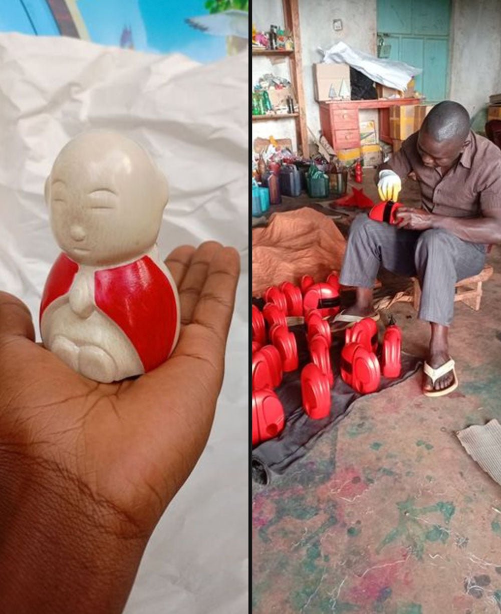 Hand Carved Mini Jizo Monk Statue, Artistan-made in Kenya - Sculptures & Statues